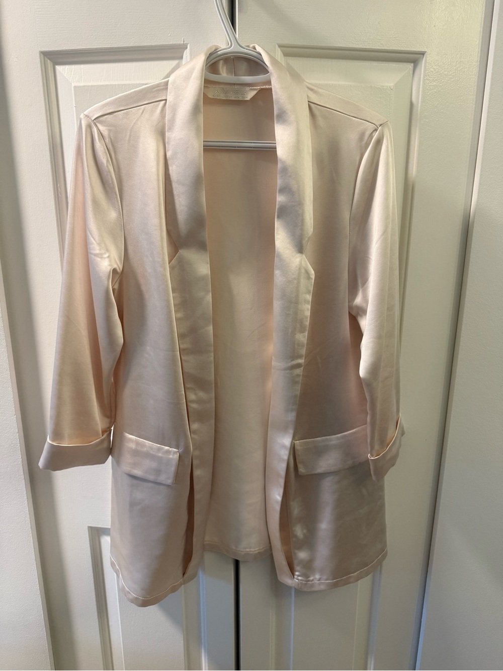 Light Blush Open-Front Satin Blazer Jacket